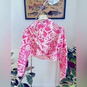 Zara size small women’s pink and white tie detail blouse